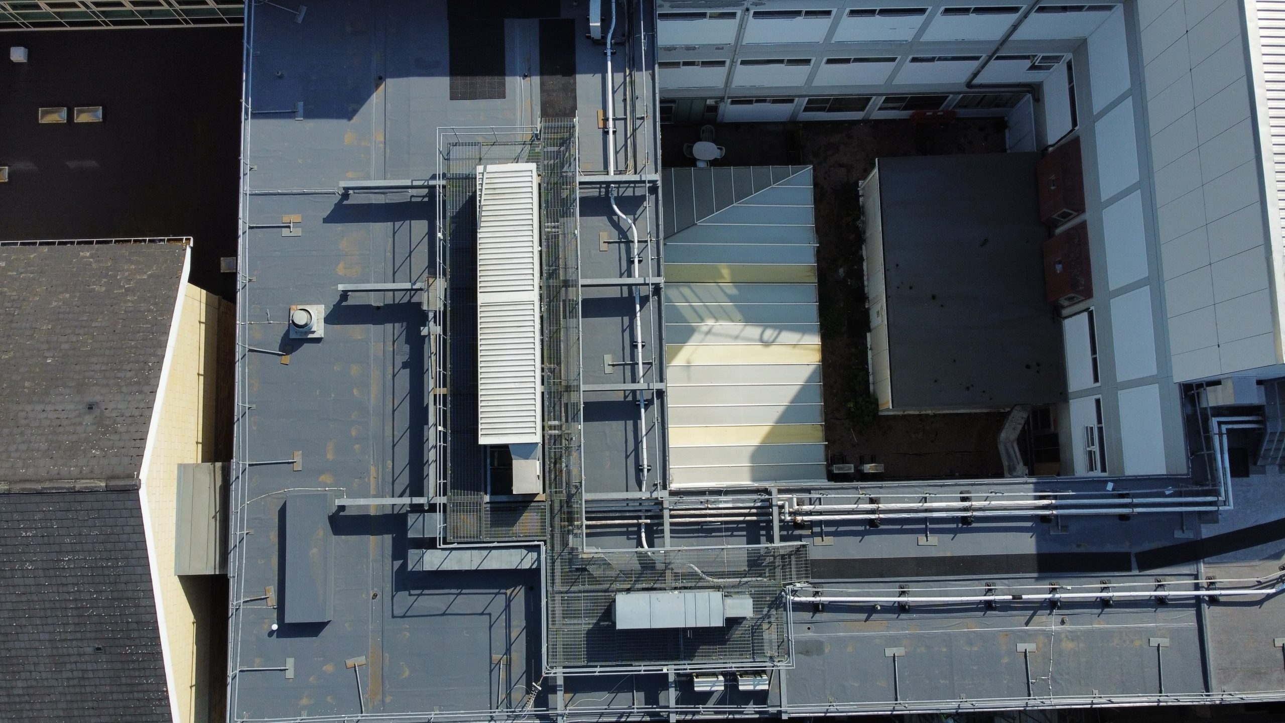 Felt roofing installation on flat roof of business premises